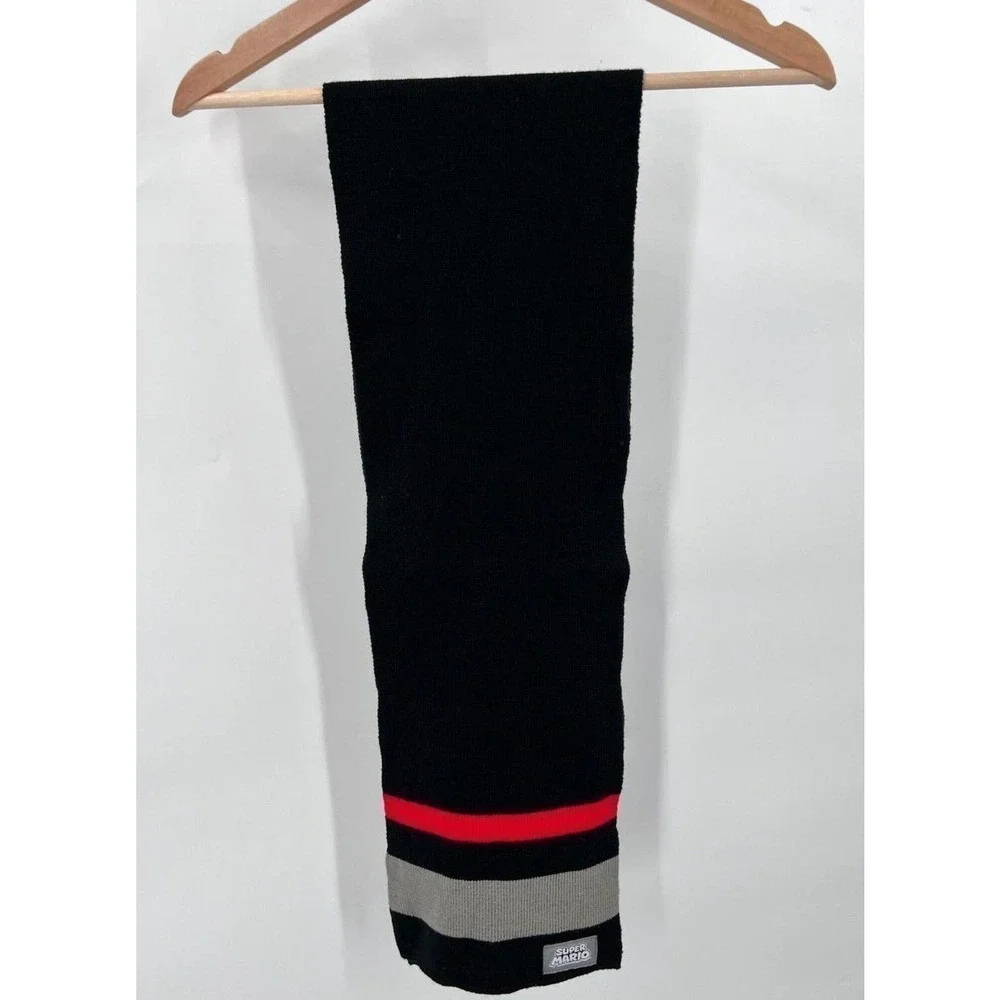 Nintendo Super Mario Bros 2019 Black Striped Polyester Scarf 26